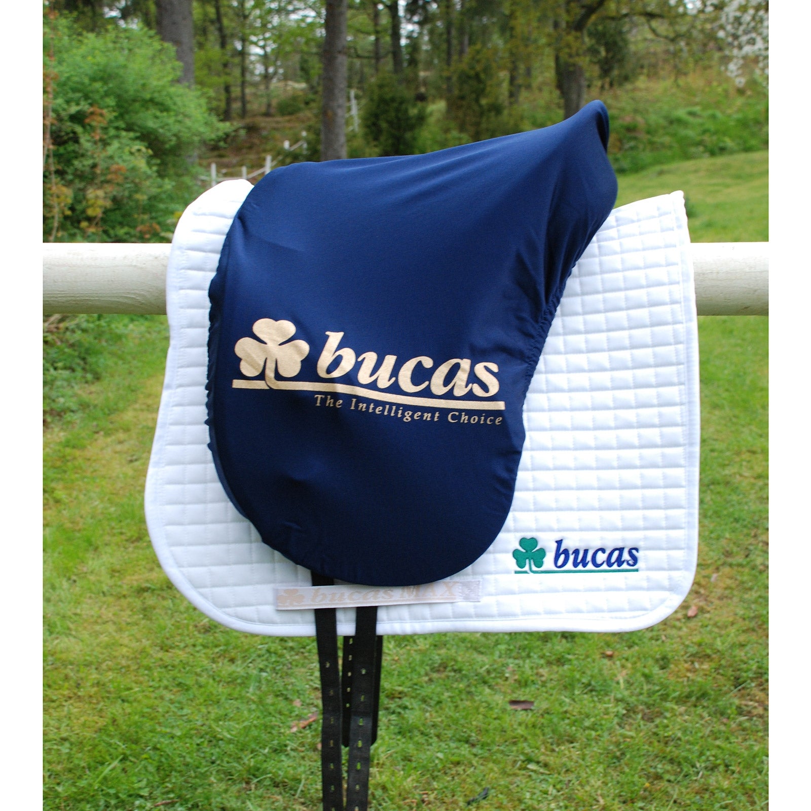 Bucas Couvre-selle Max, façonné, bleu marine/Logo Bucas Selles & sangles