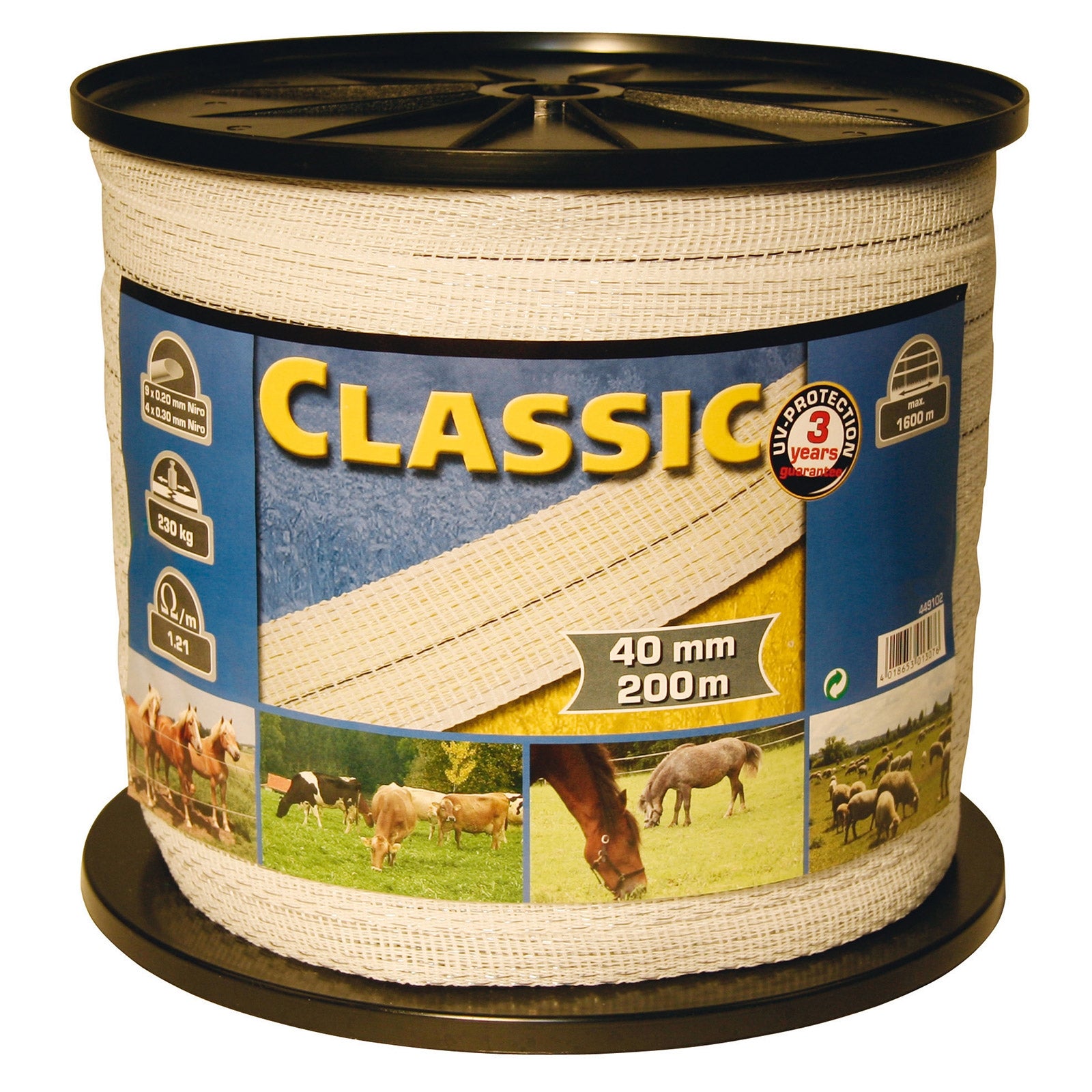 Farm Patrol Ruban Classic blanc 40mm 200m 9x0,2+2x0,3inox Equipements pour clôture électrique