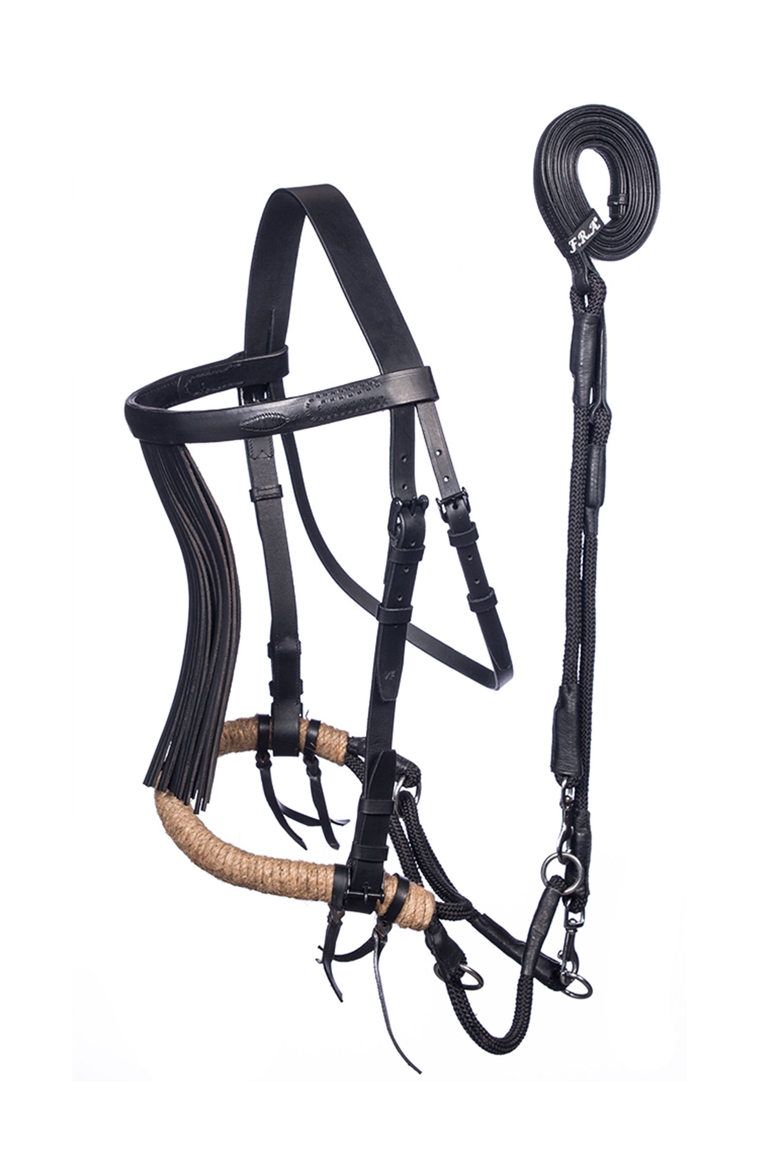Bride Double Anglaise En Cuir Pour Cheval - Taille Grand Cheval, Noir/blanc, Occasion