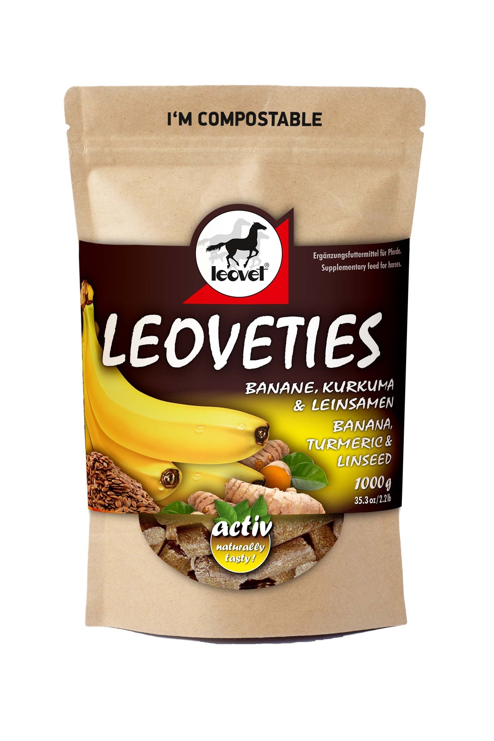 Leovet "Leoveties" Banane, curcuma et lin, 1 kg Horse Feed & Nutrition