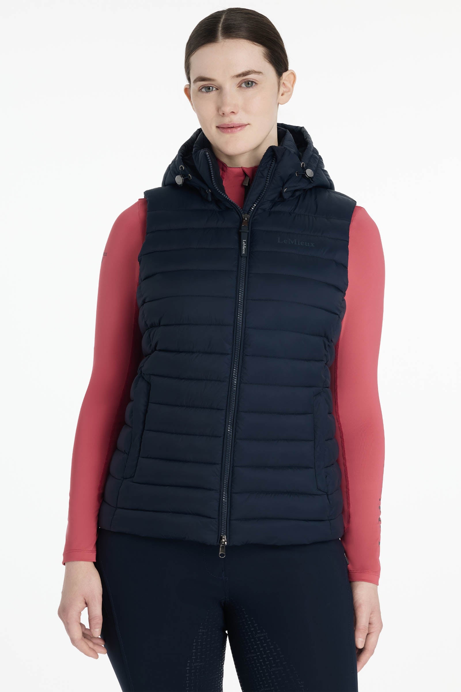 LeMieux Rose gilet sans manches matelassé femme avec capuche Vêtements d'équitation femme