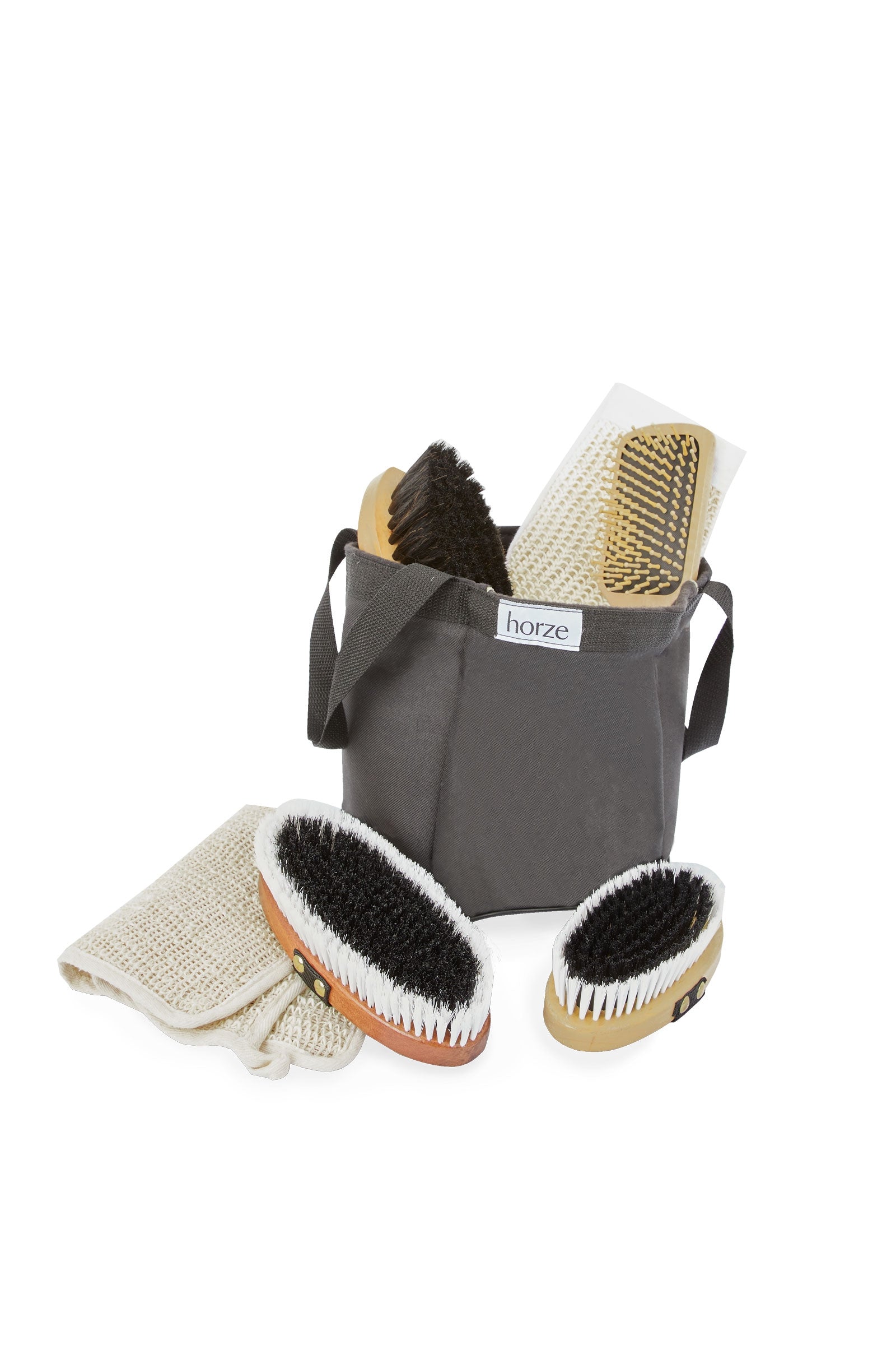 Horze Ensemble sac à pansage et matériel de pansage en bois Matériel de pansage