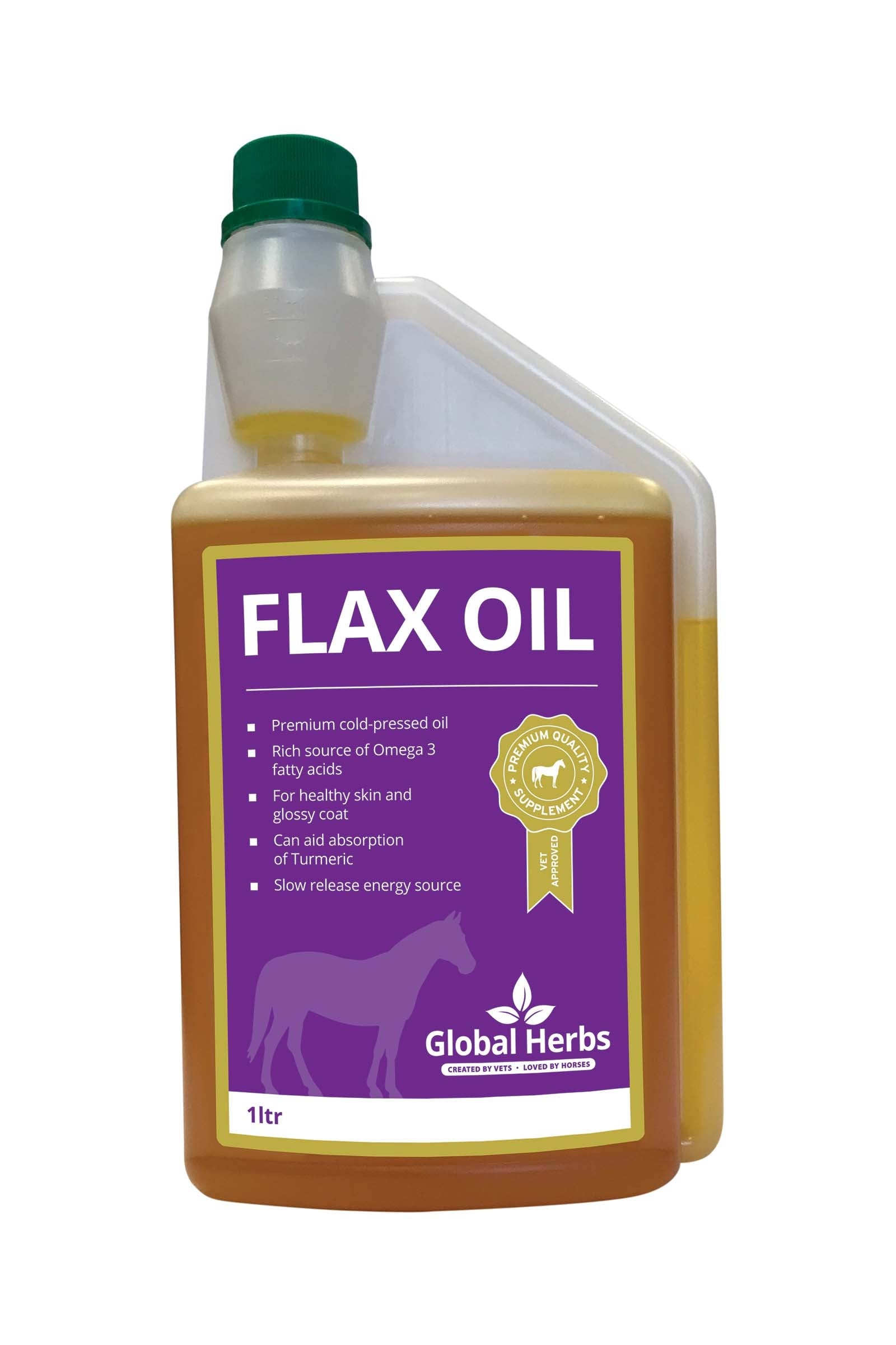 Global Herbs Complément alimentaire de soin Huile de Lin Global Herbs, 1 l Horse Feed & Nutrition