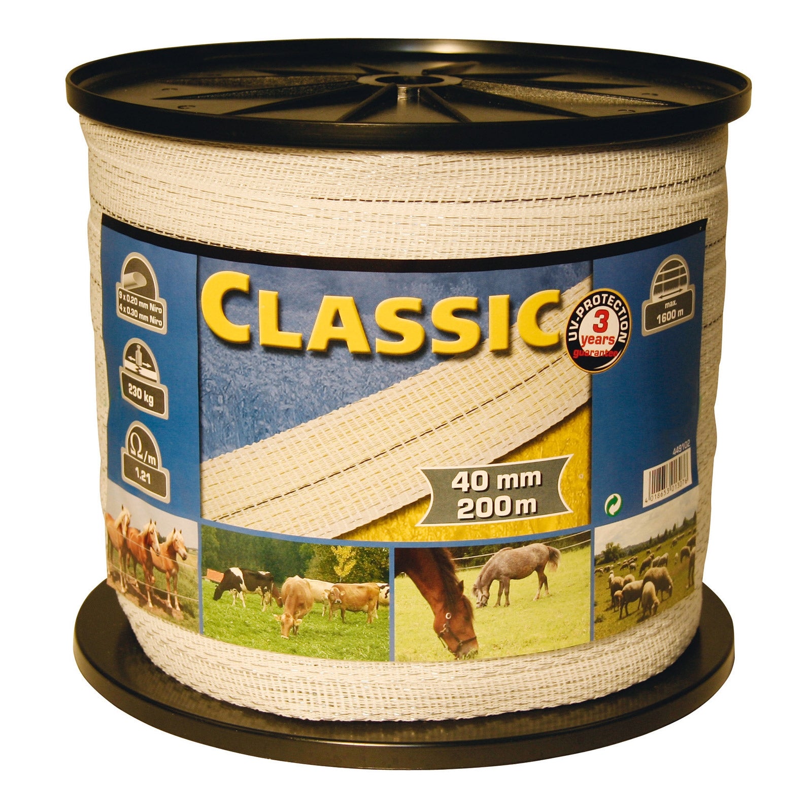 Kerbl Ruban Classic blanc 10mm 200m 2x0,2 +2x0,3 inox Kerbl Equipements pour clôture électrique
