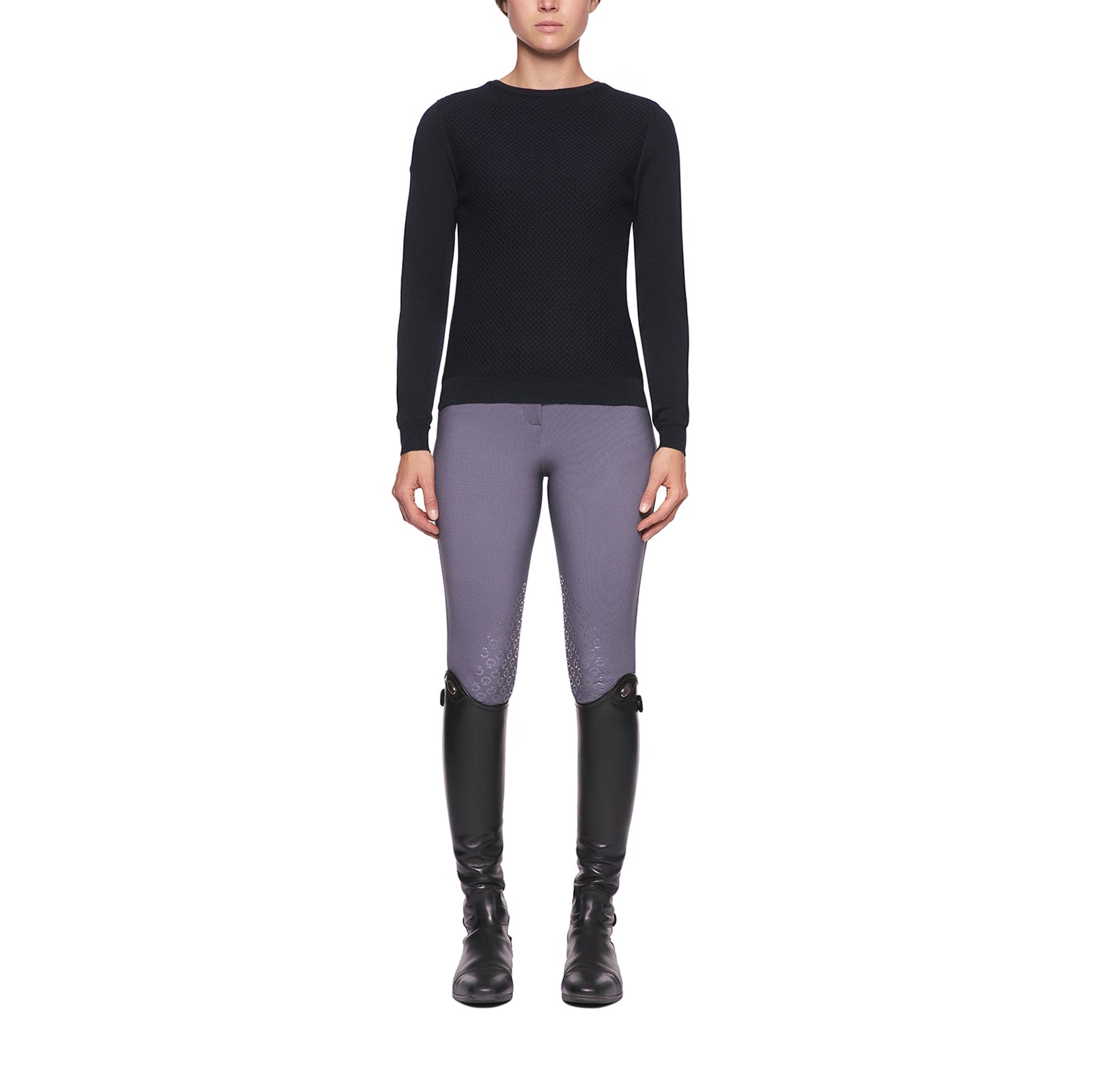 Cavalleria Toscana Pull laine tricoté à col bateau et nid d'abeille pour femme Vêtements d'équitation femme