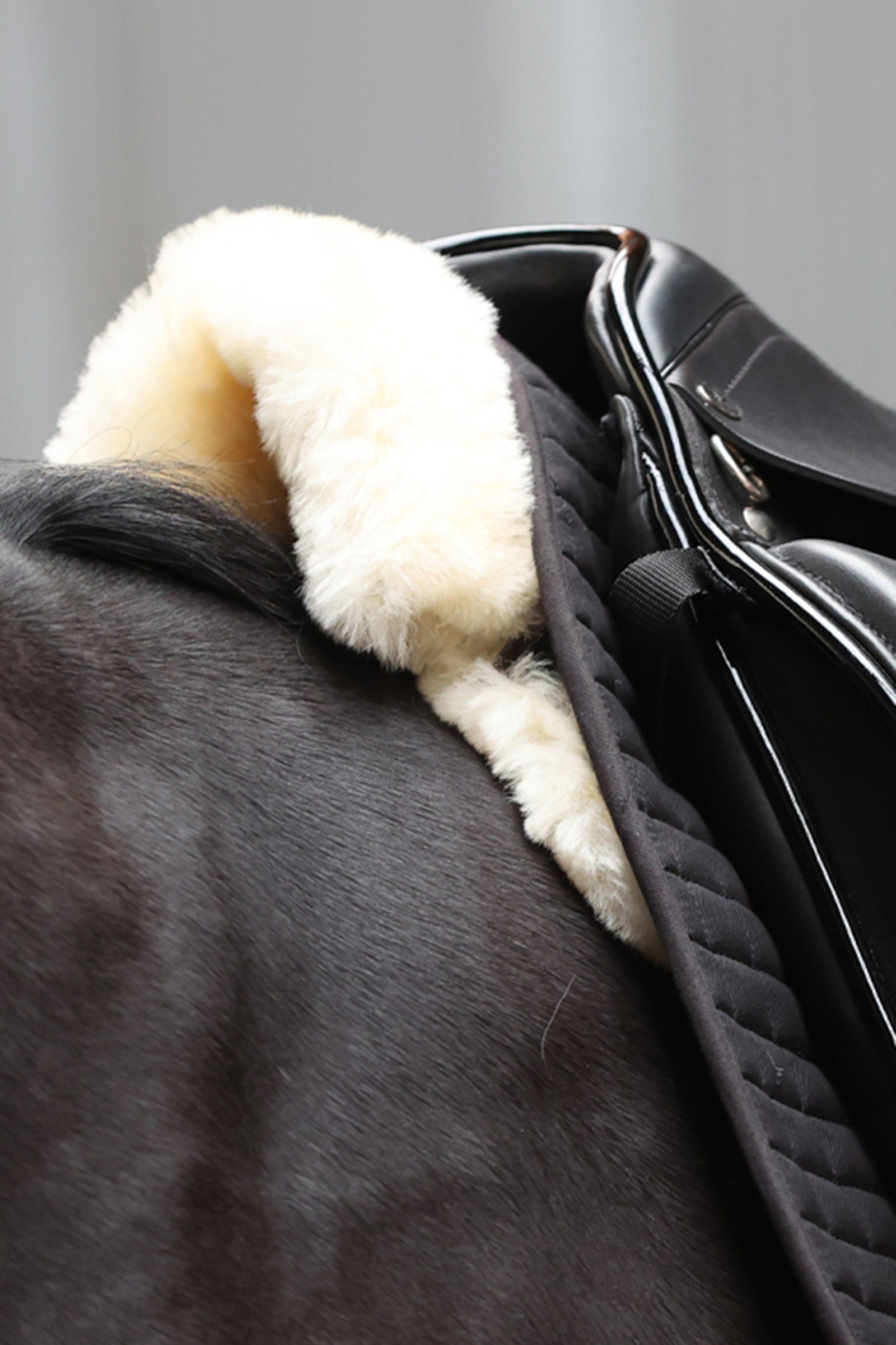 E.A. Demi coussin mat en peau de mouton dressage platine avec E.A. Demi coussin mat en peau de mouton dressage platine avec