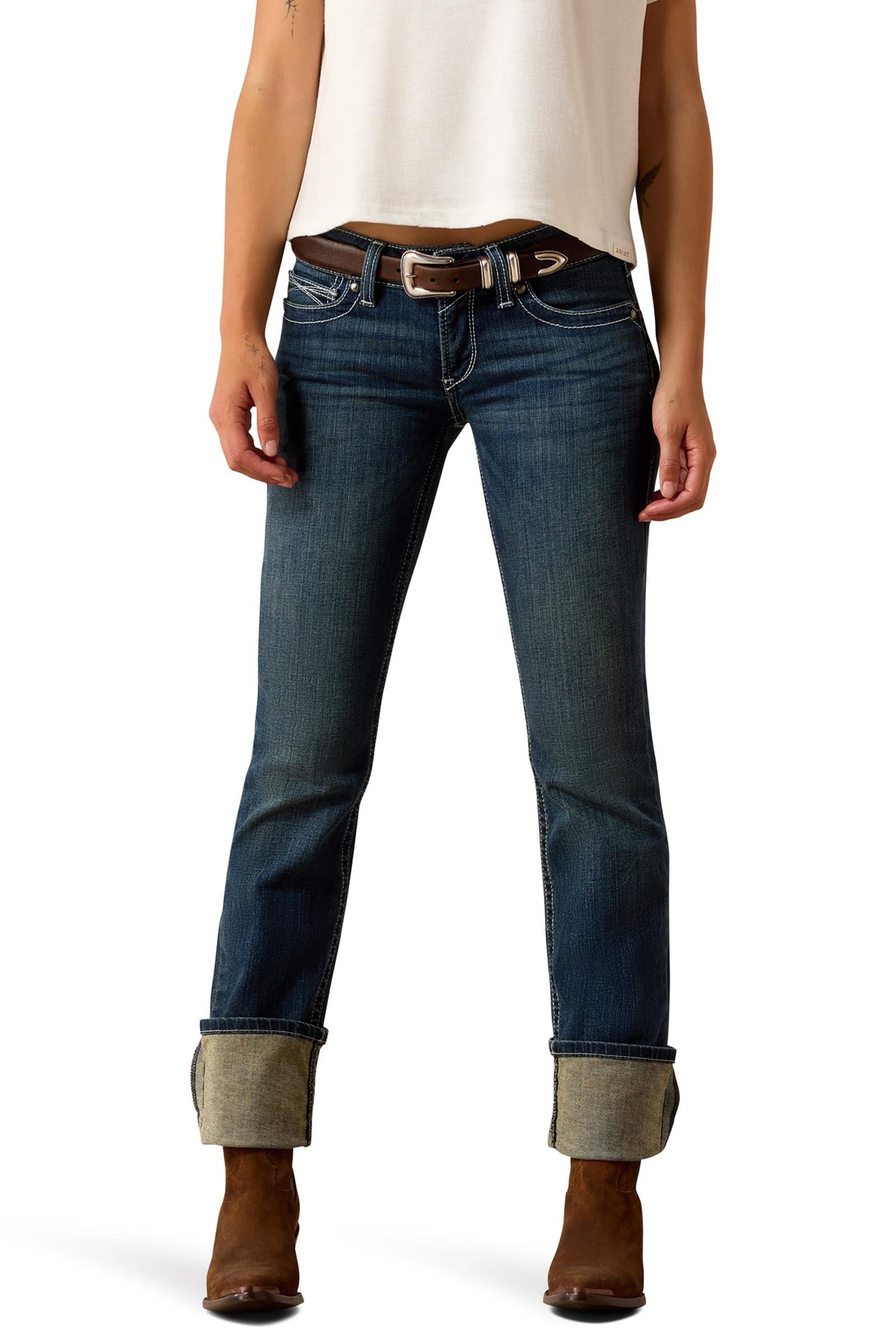 Ariat R.E.A.L. Mid Rise Stretch Icon Stackable Straight Leg Jean droit stretch femme taille mi-haute Womens Breeches