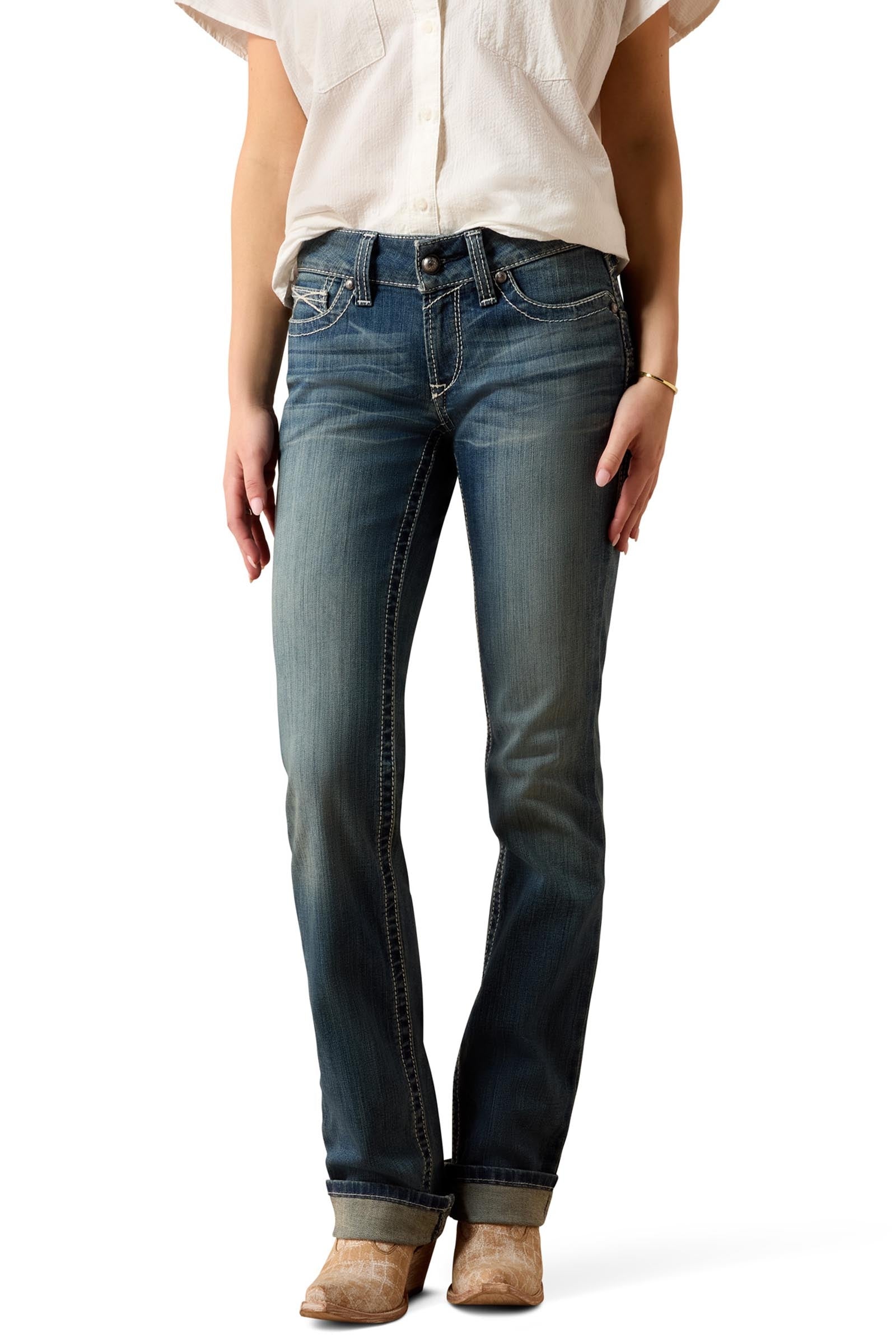 Ariat R.E.A.L. Mid Rise Stretch Icon Stackable Straight Leg Jean droit stretch femme taille mi-haute Womens Breeches