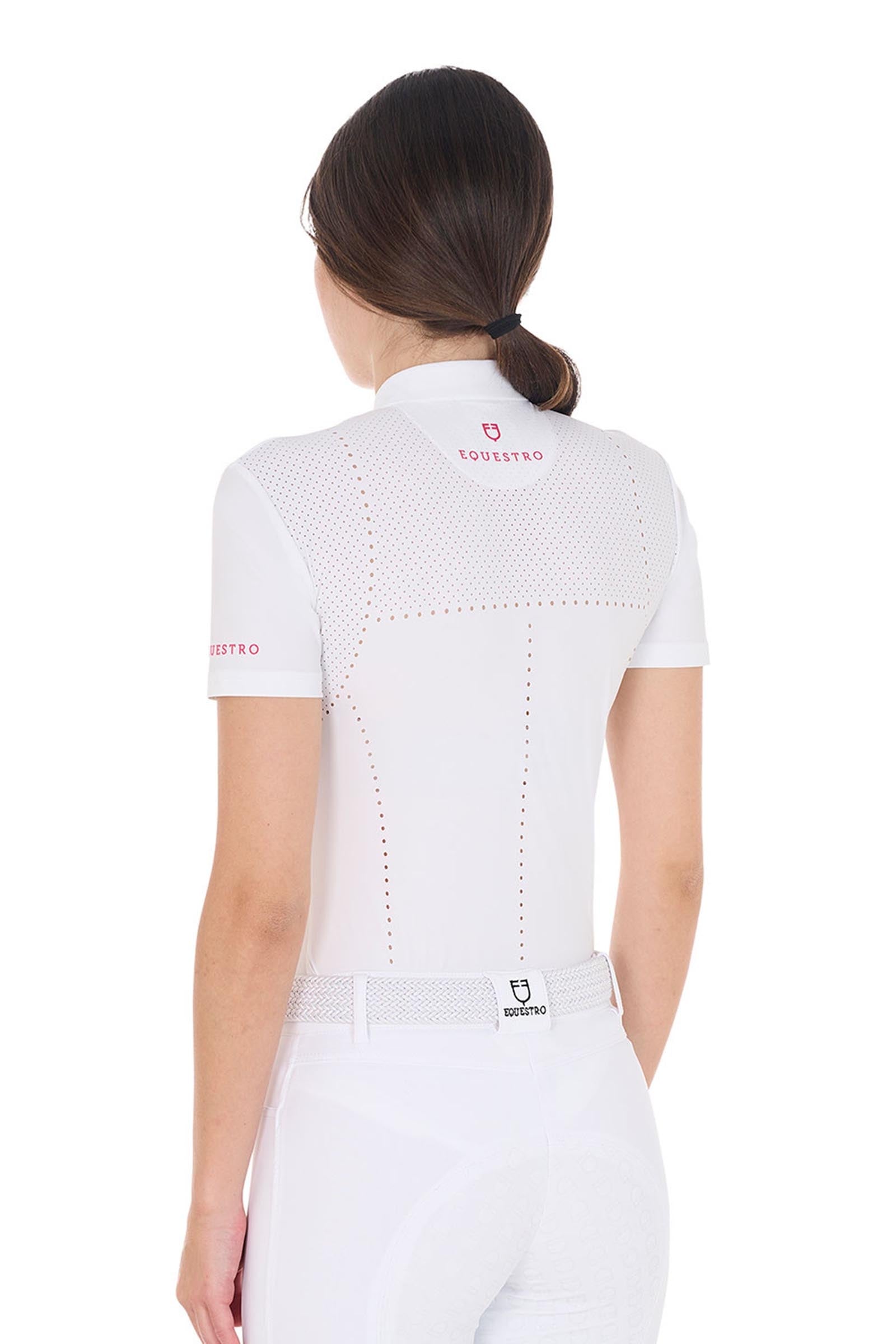Equestro Women's Slim Fit Zipped Competition Polo Shirt in Perforated Fabric Women’s Riding Clothing