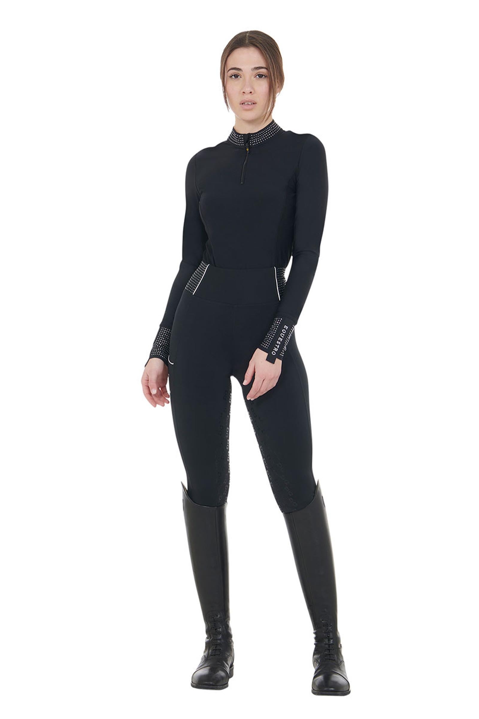 Equestro Women's Slim Fit Full Grip High-Waisted Leggings Rhinestones Womens Breeches