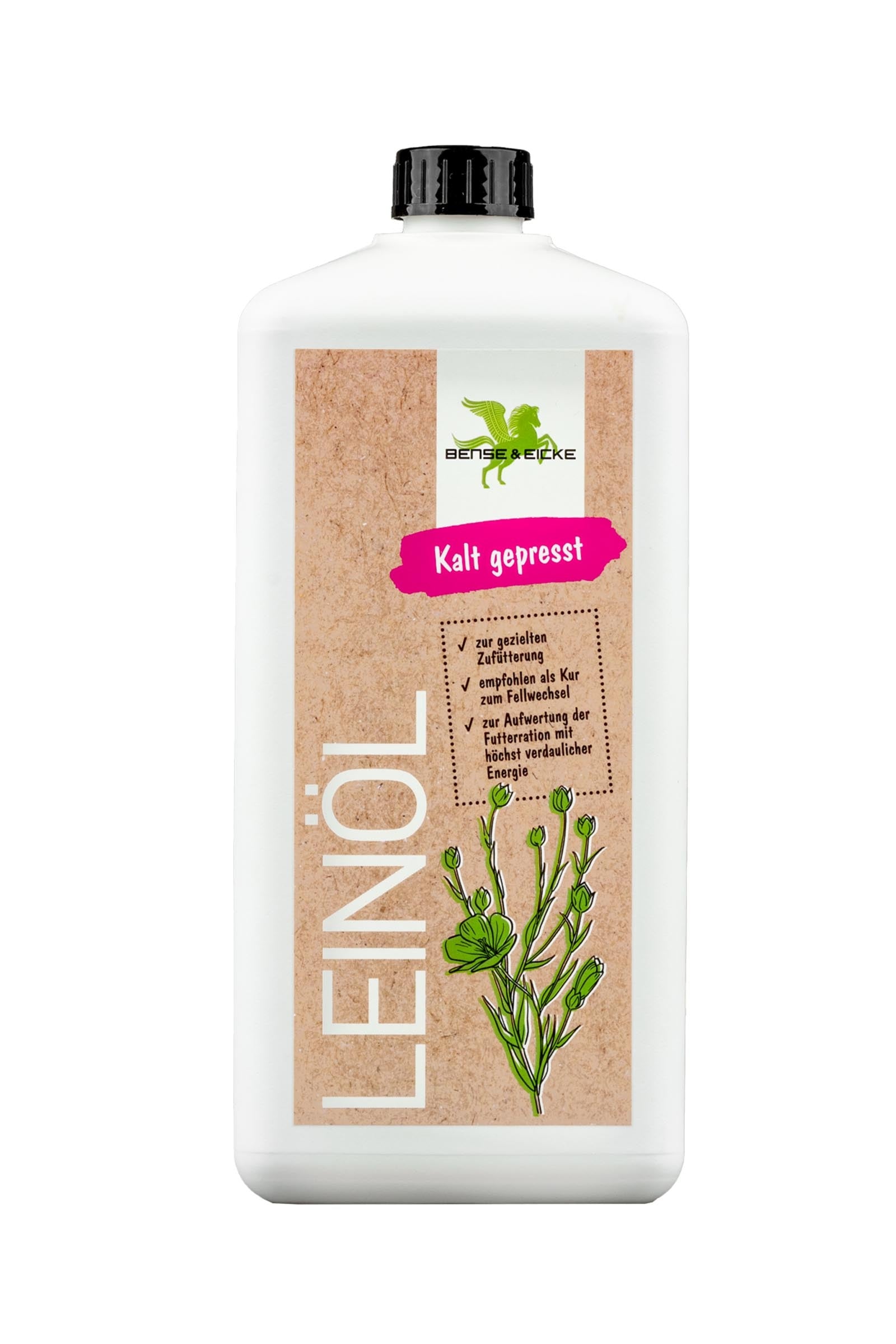Bense & Eicke Huile de lin pressée à froid, 1000 ml Horse Feed & Nutrition