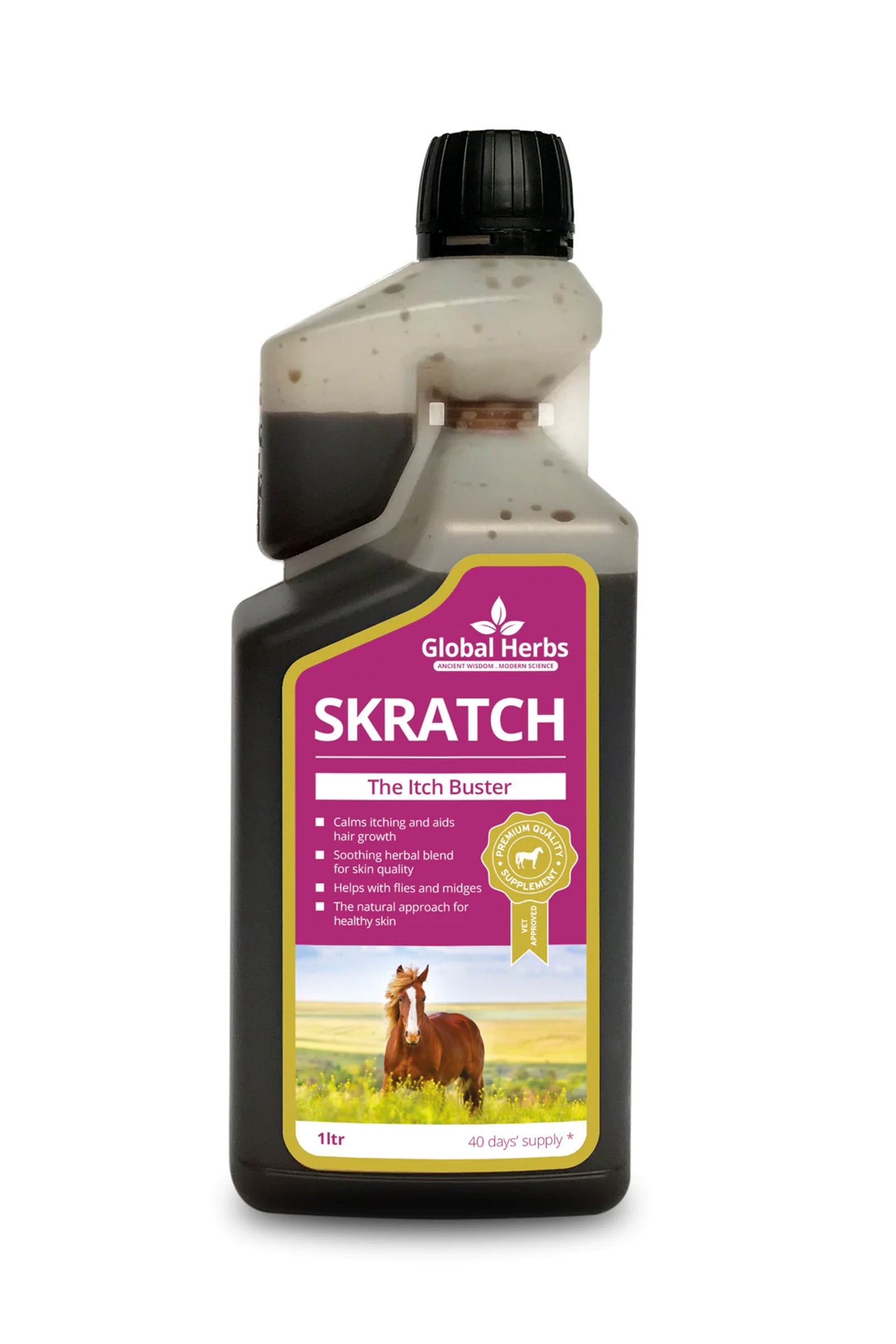Global Herbs Complément alimentaire de soin Sirop anti-grattage Skratch, 1 l Horse Feed & Nutrition
