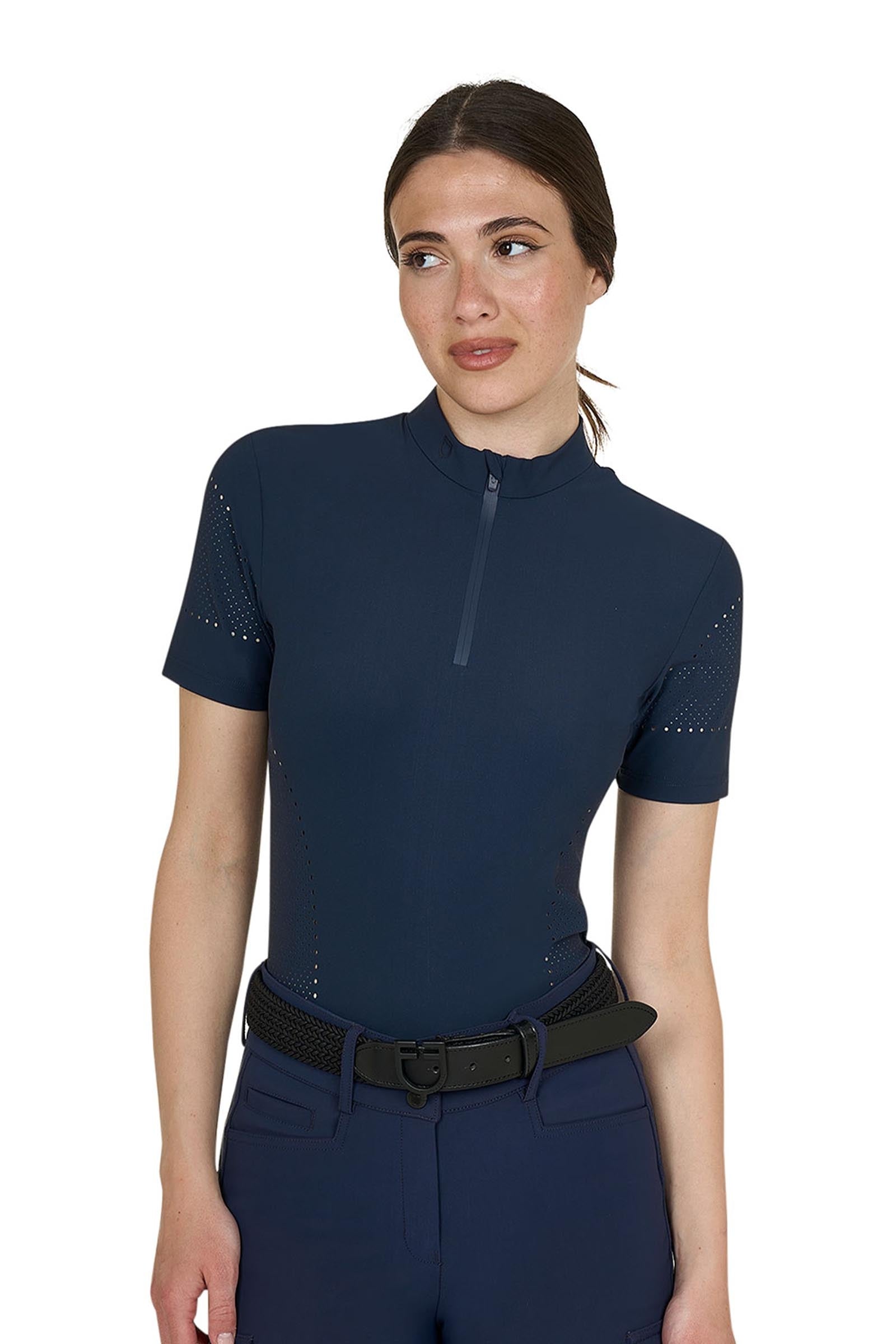 Equestro SS2026 Women's Perforated Training Polo Shirt SS ZIP Vêtements d'équitation femme