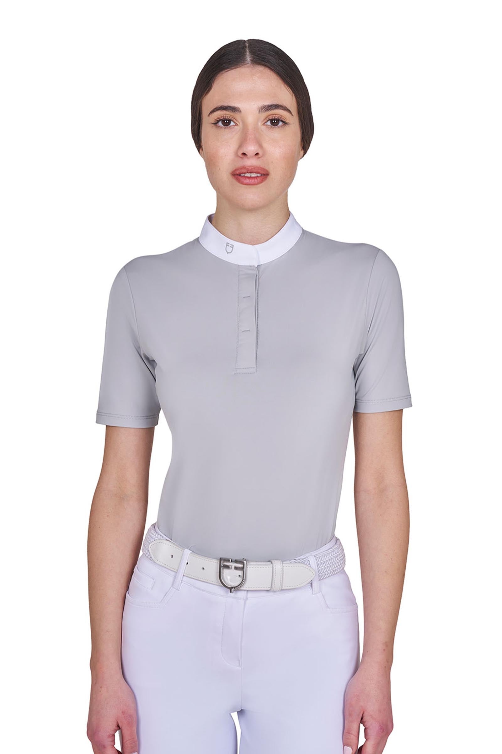 Equestro SS2026 Polo de concours basic manches courtes boutons femme Vêtements d'équitation femme