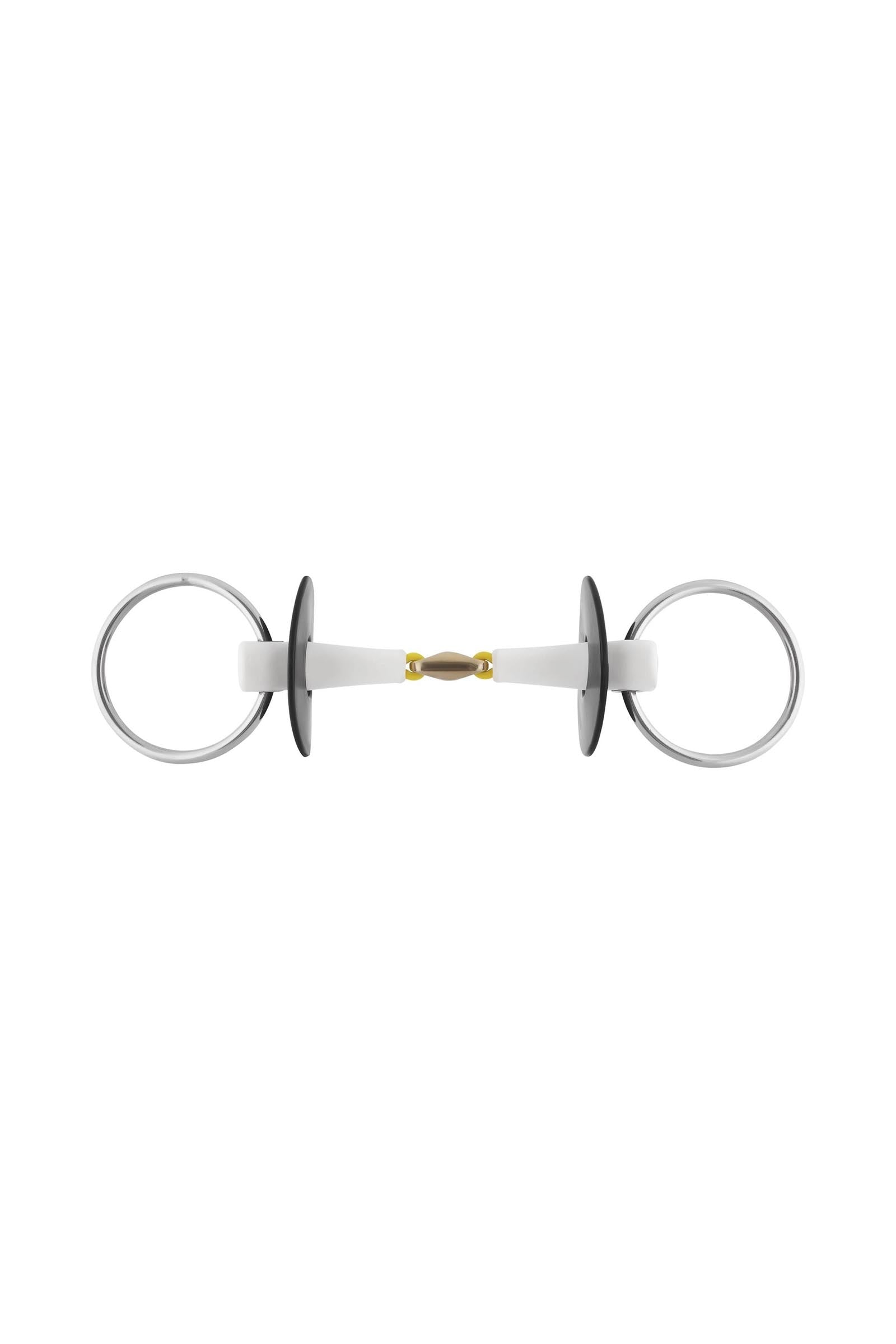 Sprenger Nathe mors à anneaux libres, double brisure, 18 mm, avec pièce centrale Sensogan, thermoplast Mors