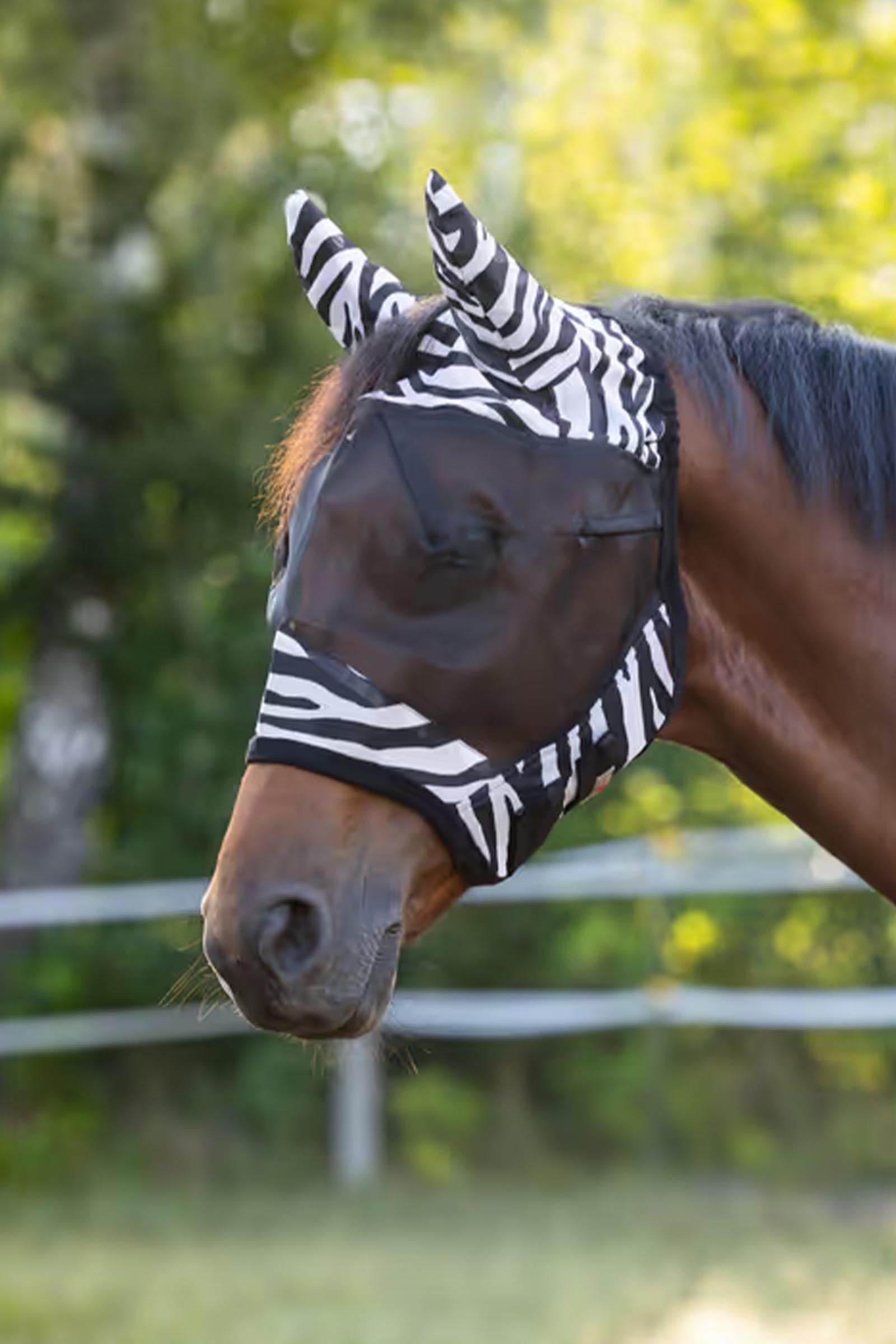 Covalliero Zebra Fly Mask With Ears Antifly Protection for Horses