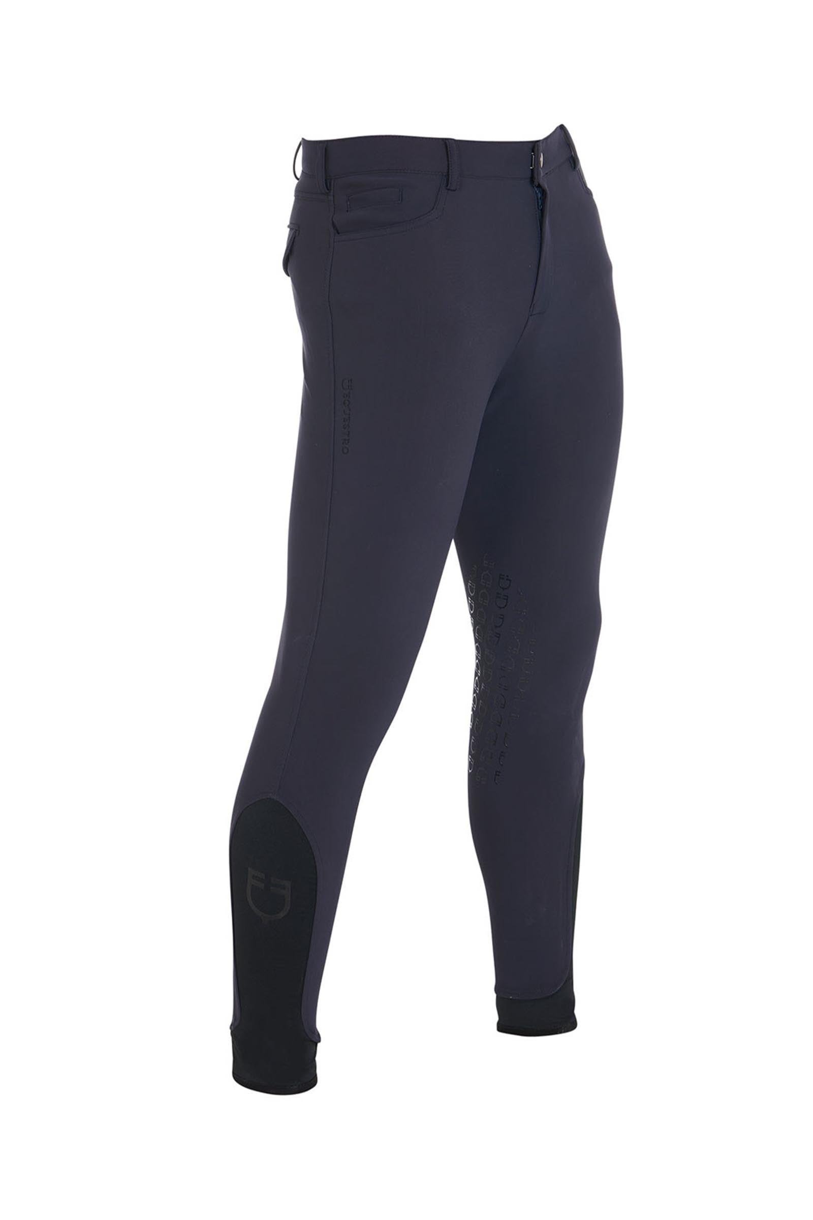 Equestro Men's Slim Fit Knee Grip Breeches With Logo Mens Riding Clothing