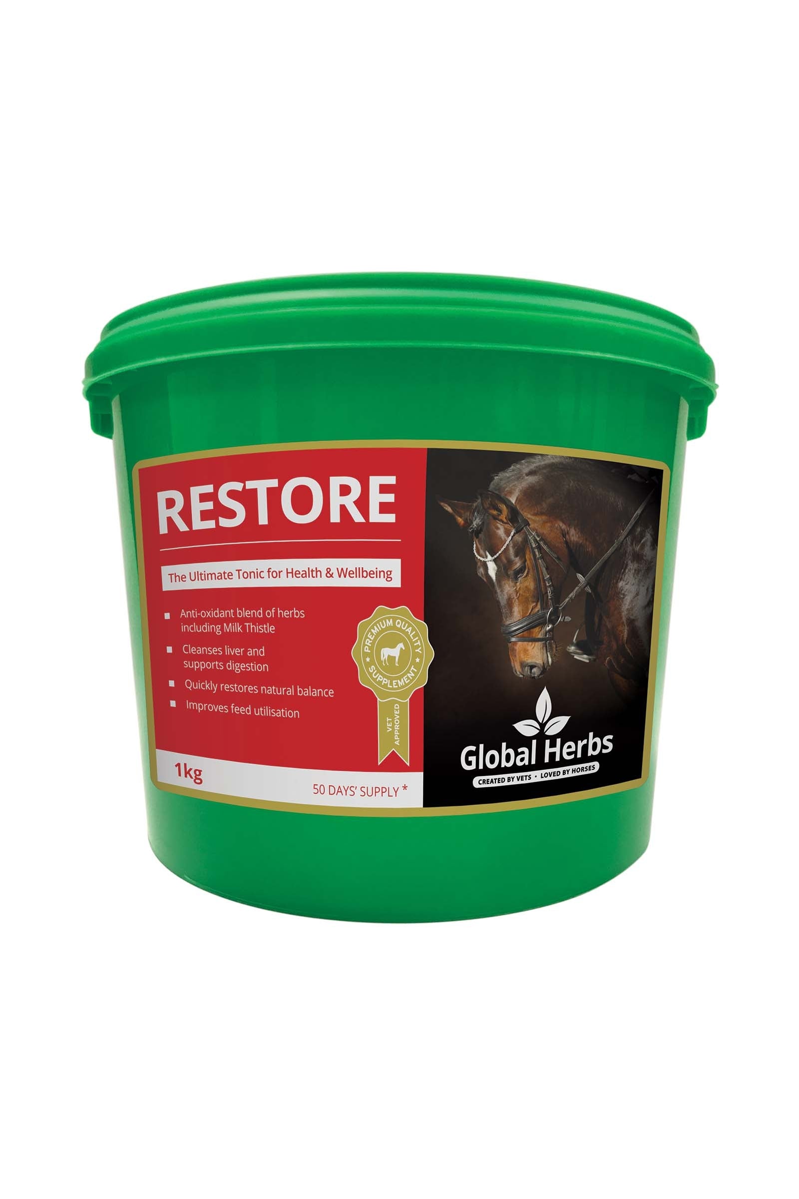 Global Herbs Complément alimentaire de soin Dépuratif Restore, 1 kg Horse Feed & Nutrition