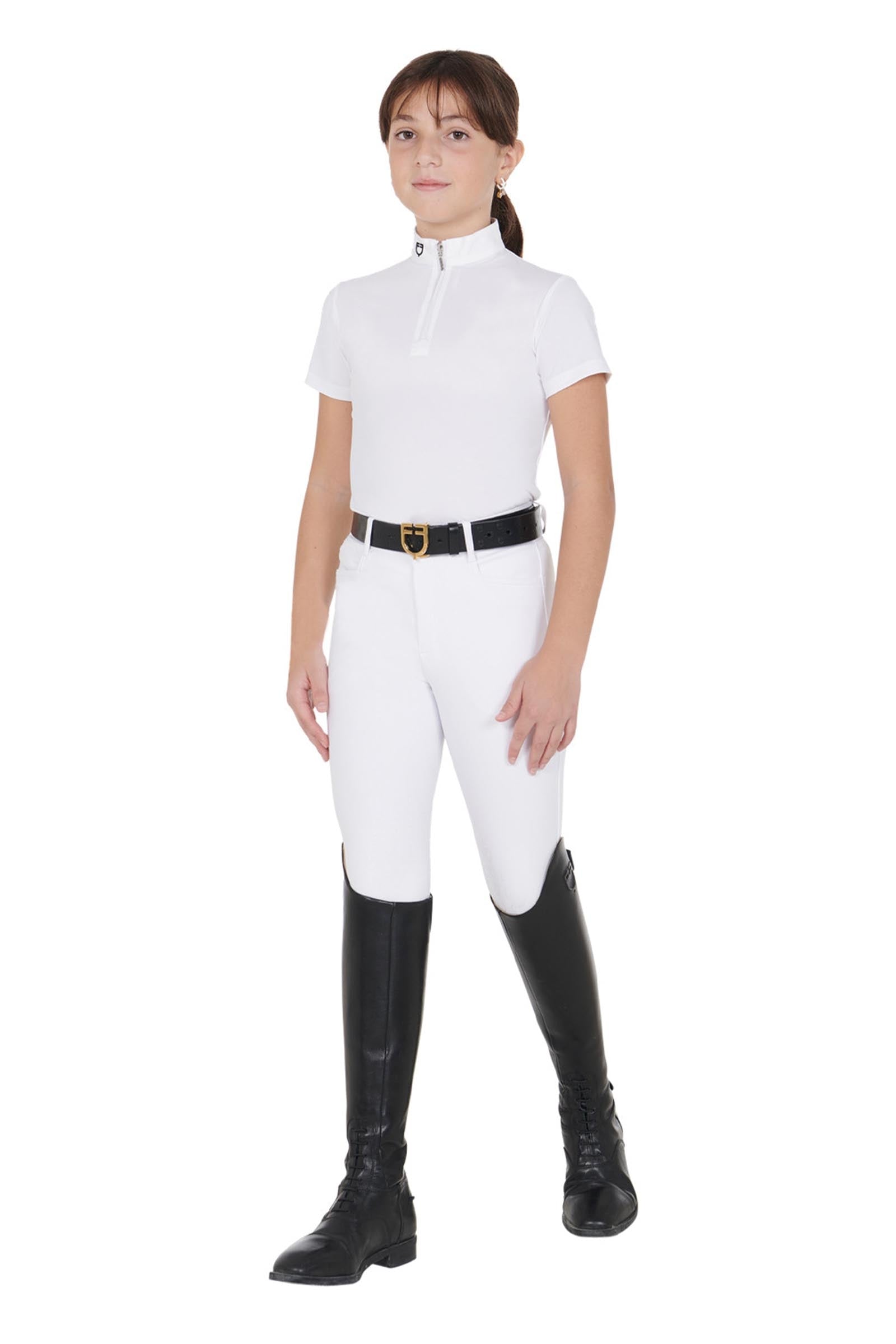 Equestro Girls' Slim Fit Competition Polo Shirt With Zip Kids Apparel