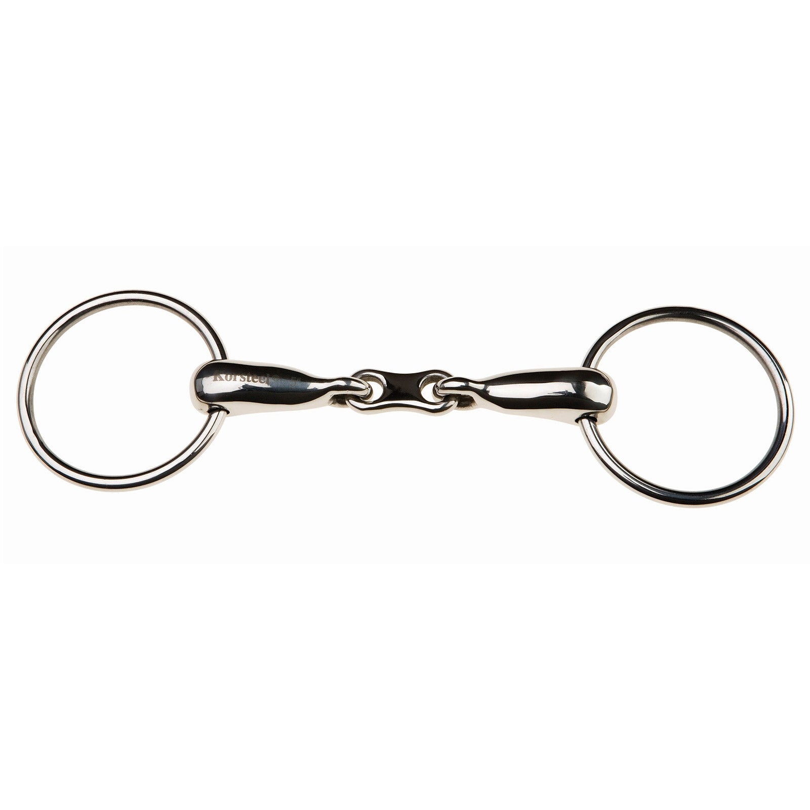 Korsteel Mors de filet à gros canons Korsteel, acier inoxydable, double brisure à joint plat, anneaux Chantilly Mors