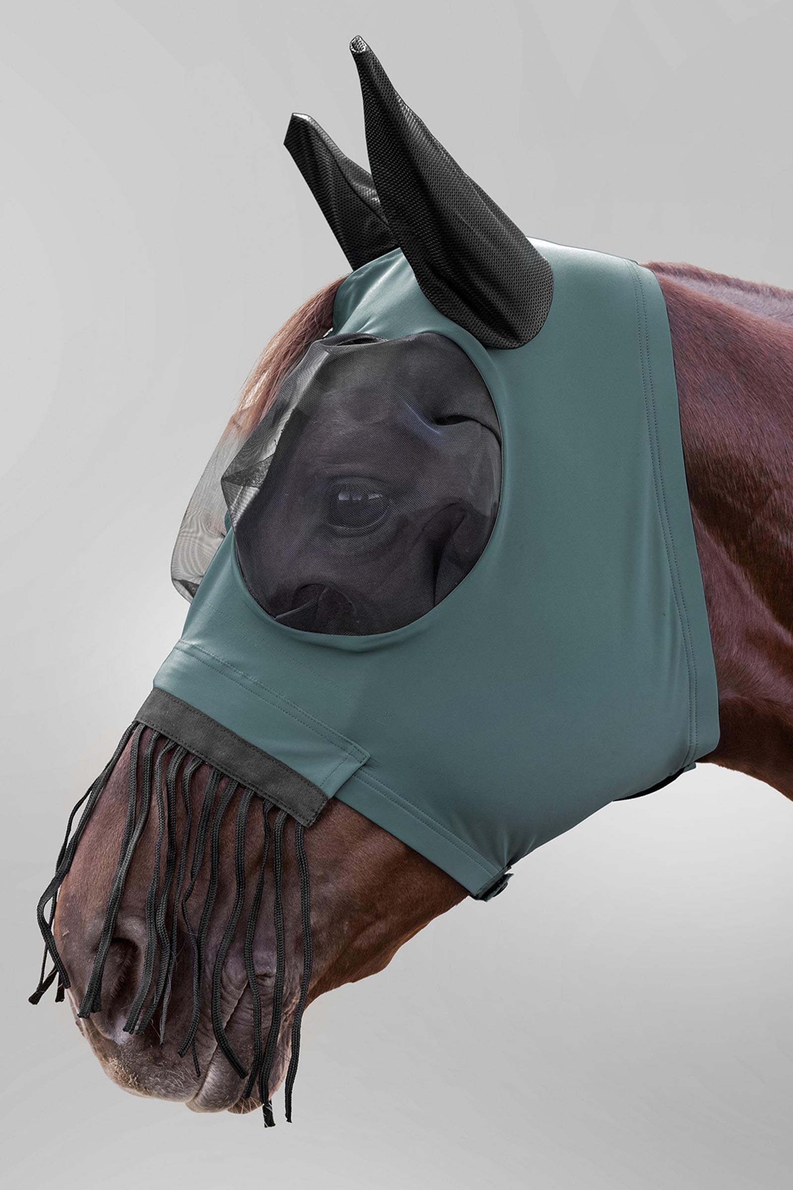 Waldhausen Puck masque anti-mouches avec zip, franges de nez et protection UV Anti-mouches cheval